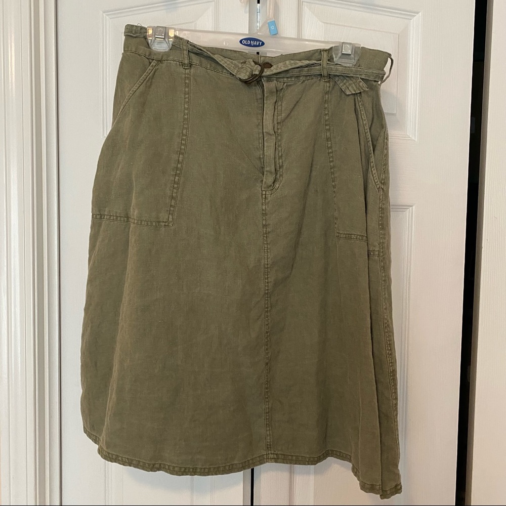 Green linen midi skirt